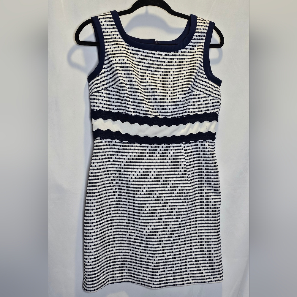 Vintage Mod 60s Navy Blue and White Nautical Shift Dress